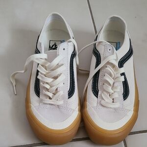 Vans Cream and Navy Blue Sneakers with Tan Soles